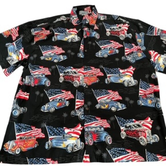 High Seas Trading Co. Patriotic Shirt‎ Mens Size 3XLT  Vintage Cars & Flag - Picture 1 of 14